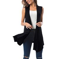 Amlaiworld Women Plus Size Tops Sleeveless Draped Open Front Cardigan Vest Asymmetric Hem Summer Tunic Shirt Black