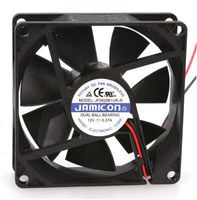 Jamicon JF0825B1UR-R Fan, Dual Ball, 12VDC, 52 CFM, 12" Leads, 80 mm x 80 mm x 25 mm Size