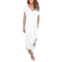 muyuhan Women's Loose Summer Beach Solid Short Sleeve Slit Long Dress(White,L)