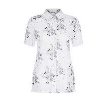 Meikosks Womens V-Neck Short Sleeve Blouse Floral Print Shirt Loose Plus Size Tunic Summer Tops White