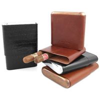 Andre Garcia Metropolitan Collection Florence Black Italian Leather Cedar-Lined Telescopic 5 Finger Cigar Case with Metal Top