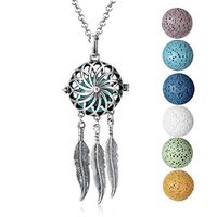 mEssentials Dream Catcher Lava Stone Essential Oil Diffuser Necklace Gift Set - Includes Aromatherapy Pendant, 24" Stainless Steel Chain, 6 Color Lava Stones