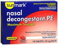 Sunmark Nasal Decongestant PE Tablets Maximum Strength - 18 ct, Pack of 4