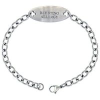 Surgical Stainless Steel Medical Alert Bee Sting Allergy Bracelet 9/16 inch Wide, up to 9 inch Long