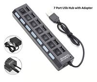 7 Port USB 2.0 Hub Hi-Speed 480 Mbps ON/Off Switch + Power Adapter for PC Laptop