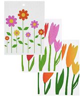 Kattinatt Swedish Wash Towels Flower 3 Pack (Pink Tulips, Yellow Tulips, Summer Flowers)