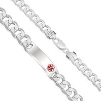 US Jewels And Gems Customizable Men's 0.925 Sterling Silver 14mm Curb Medical Alert ID Bracelet, 8in