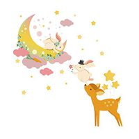 LIEJIE Mobile Creative Wall Affixed with Decorative Wall Window Decoration Deer Moon Rabbit Cartoon Wall Sticker Children's Room Kindergarten Personality Wall Sticker 30x30cm (Multicolor)