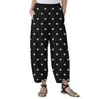 Women's Linen Ankle Pants Capris Cropped Tapered Trousers with Pockets Petra Wide Leg Pant Yoga Palazzo Casual Pants (XL, Black)