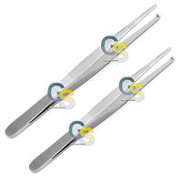 G.S 2 PCS Thumb LAB Tweezers Tissue 1X2 Teeth Dissection Forceps 4.5" + 8" Economy Grade