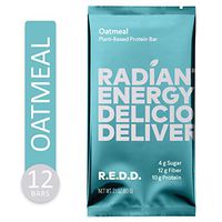 REDD Vegan Protein Bar - Oatmeal - 12 Bars - Healthy Snack with 10g Plant-Based Protein, Low Sugar, Gluten-Free, Dairy-Free, High Fiber, Probiotics