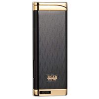 Refillable Blue Flame Adjustable Ultra-Thin Butane Viewable Windproof Cigar Cigarette Lighter Black/Gold