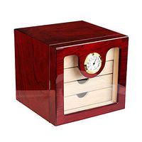 Cigar Humidors Cigar Box, Luxury Black High Glossy Piano Finish Cedar Wood Cigar Humidor Cabinet Storage Box W/ 4 Drawers Hygrometer Humidifier