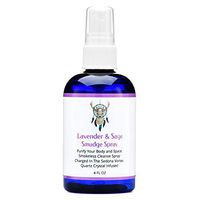 Sage Smudge Spray With Lavender For Cleansing and Clearing Energy (4 ounce) Liquid Blend Alternative To Sticks, Incense Or Bundles: Handmade With Pure Essential Oils and Real Quartz Crystals