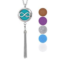 Garden Charms 30mm Perfume Aromatherapy Linkable Locket Diffuser Pendant Tassel Necklace Jewelry Stainless Steel with 50cm Chain (Infinity Love)