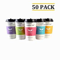 Home-organizer Tech Disposable Paper Coffee Cups with Lids and Sleeves - 12 Ounce Size - Count Of 50 Insulated Hot Cups (Purple)