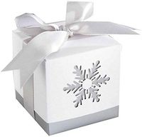 24 Pack Snowflake Winter Wonderland Party Decoration Favor Boxes with Silver Gray Ribbon Bows Paper Goodies Bag Treat Gift Box for Wedding Baby Shower Favors Christmas Holiday Supplies