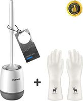 Toilet Brush and Holder, Top-Quality TPR Rubber Bristles Bathroom Toilet Bowl Cleaner Brush Set with A Pair of Reusable Gloves - Long Handle, Sturdy, Deep Cleaning (Wall Mount + Floor Type 2-in-1)