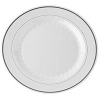 MASTERPIECE SILVER COLLECTION 10.25" WHITE PLASTIC PLATES PRINTED SILVER - 120 per case
