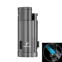 PIPITA Windproof Cigar Lighter Torch Jet Triple Blue Flame Butane Torch Lighters Refillable Cigarette Gas Lighter with Punch (Gray)