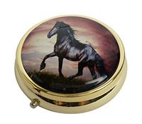 XingBoo Custom New Hot Round Medicine Tablet Pocket Travel Gold Pill Case Vitamin Glass Decorative Box (Brown Horse)