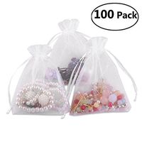 Foxnovo 100 Pack 9x12cm Organza Drawstring Gift Bags, Wedding Favor Bags (White)