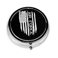 New Silver Round Pill Box，Air Force Portable Decorative Metal Medicine Vitamin Organizer Storage Travel Pill Case Holder .Unique Gift-Compact 3 Compartment