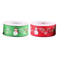 Amosfun 2 Rolls Christmas Ribbon Snowflake Snowman Printed Grosgrain Ribbon Package Gift Wrapping Merry Christmas Decor 2.5CM