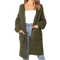 HNTDG Women Solid Knitted Loose Open Front Long Sleeve Pullover Cardigans Sweater with Pockets Top Army Green