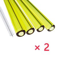 TIANYUAN 8pcs Reuseable 9" 12MM Straight Glass Straws for Smoothie Handmade Straw with 2 Cleaning Brush Yellow