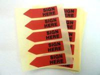 Minilabel 125 X Red Alert Arrow Labels , Sign Here , Removable Low Tack Stickers For Documents, Letters Or Contracts