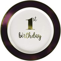 amscan 7 1/2" Premium Paper Plates 1st Birthday with Pink Border Party Supplies, White