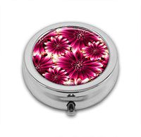 LuxSweet Pill Box,Flowers Roses Pill Case for Purse Pocket Pill Organizer with 3 Compartments Silver 2.1 Inches Portable Vitamin Medicine Case Holder