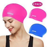 aegend Swim Caps for Long Hair (2 Pack), Durable Silicone Swimming Caps with Spacious Space for Women Men Adults, Easy to Put On and Off, Blue Pink
