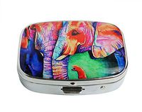 XUTAI Custom Personalized Square Stainless Steel Silver Glass Travel Pill Case Vitamin Decoration Box (Elephants)