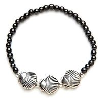 Black Seashell Magnetic Stretch Bracelet (7.5")