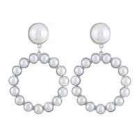 Tanwpn New Fashion Metal Pearl Geometric Round Creative Earrings For Ladies Girls Jewelry Gift (Silver)