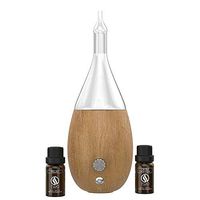 VINEVEDA Nebulizer Aromatherapy Diffuser With Oils - Raindrop Waterless Diffuser With A Choice of A Relaxing Essential Oils Blend or Germ Fighting Blend or Both, Wood and Glass