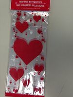 25 Treat Bags With Twist Ties - Red Hearts