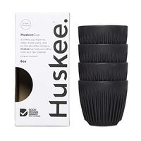 Huskee Cup | Reusable | Sustainable | Made from Coffee Husk | 6oz | 4 Pack | Charcoal | No Lid