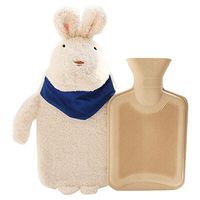Okngr Classic Rubber Hot Water Bag, Winter Portable Hot Water Bottle with Soft Cute Rabbit, Reusable and Environmental Protection - White