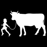 Girl Leading A Cow Vinyl Decal Sticker | Cars Trucks Vans SUVs Laptops Walls Windows Cups | White | 7 X 4 | KCD2131
