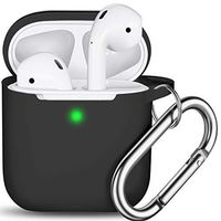 R-fun AirPods Case Cover , Soft Silicone Protective Cover with Keychain for Women Men Compatible with Apple AirPods 2nd 1st Generation Charging Case, Front LED Visible-Black