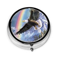 Eagle Rainbow Cross Pill Box Case, Portable Medicine Tablet Vitamin Holder Organizer with 3 Compartment for Purse Pocket Travel Gift