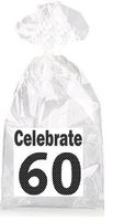 Celebrate 60th Birthday Black and Gray Party Favor Bags with Ties - 12pack
