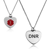 Tioneer Stainless Steel Heart Charm Medical Alert ID Pendant Necklace, DNR (Do-Not-Resuscitate)