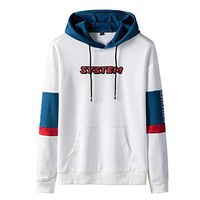 Men Hoodies Autumn Patchwork Long Sleeve Sport Pullover Tops Casual Plus Size Hooded Sweatshirts with Pockets White