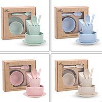 6Pcs Wheat Straw Student Bowl Cup Spoon Fork Chopsticks Sets Kids Tableware Cutlery With Box