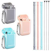 StrawExpert 3 Pack Foldable Silicone Reusable Straws with Travel Case & Keychain & Cleaning Brush,Long Portable Drinking Collapsible Straw,BPA Free,Eco Friendly, (Gray,Pink,Blue)