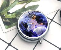 Jesus Christian Catholic Religious Compact 3 Compartment Medicine Case, Pill Box for Pocket or Purse Pill Box Decorative Pill Case with Gift Box